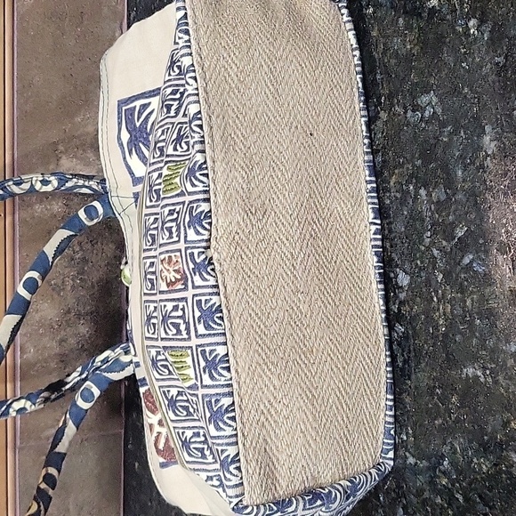 Canvas Blue, Green Tan, Orange Beach Theme Bag Purse Palm Trees, Hibiscus, Surf - Picture 3 of 14